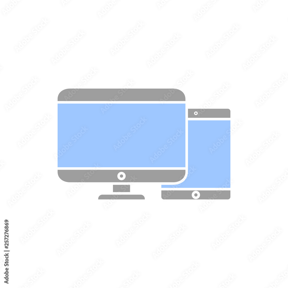 Poster personal devices with empty screens isolated on white background icon. personal computer and tablet 