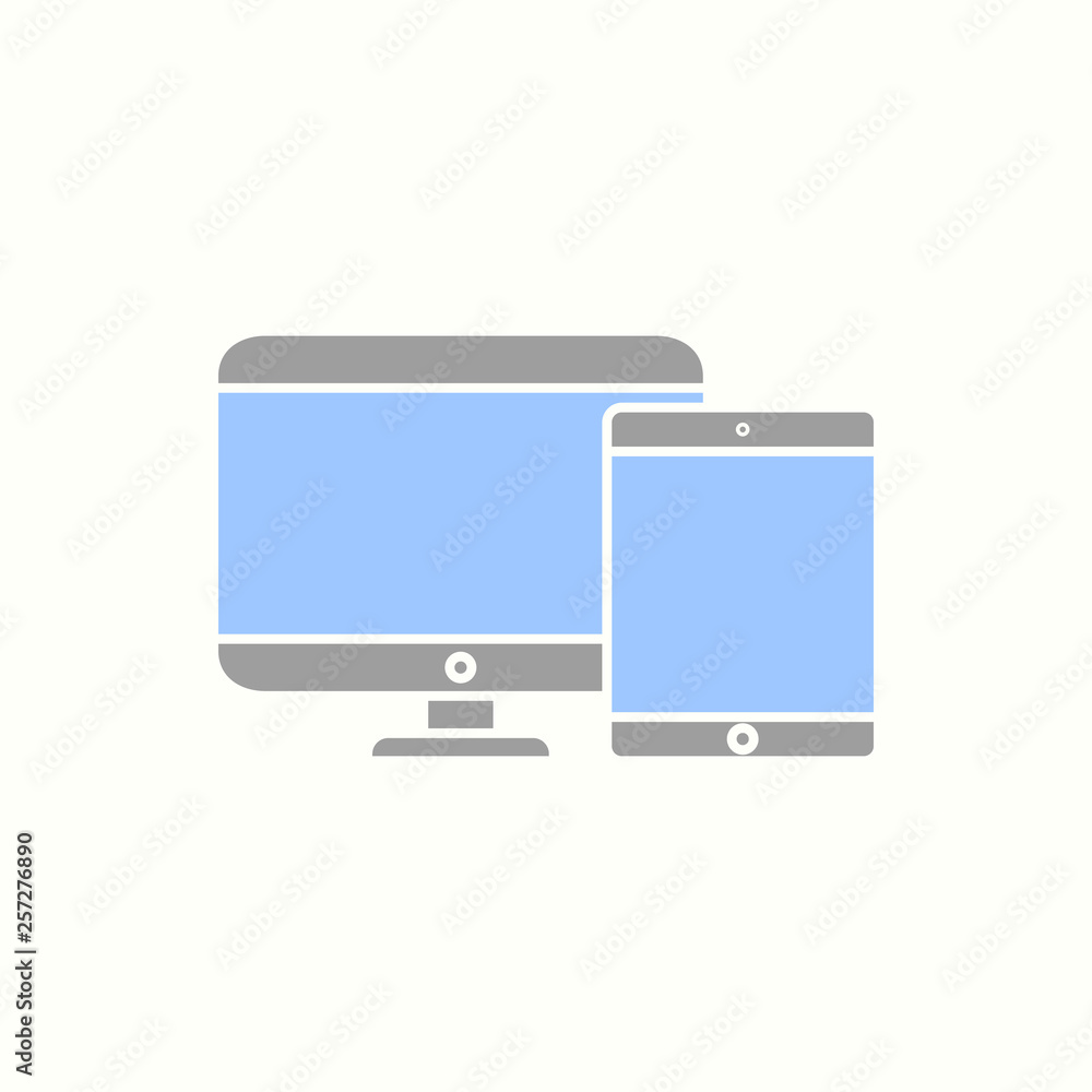 Poster personal devices with empty screens isolated on white background icon. personal computer and tablet 