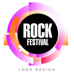 Rock festival logo template, colorful creative banner, poster, flyer design element for musical party celebration vector Illustration