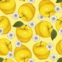  Geel naadloos patroon met appels en bloemen © deepfuze