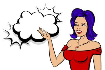 Pop art woman retro girl happy face