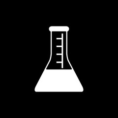Flat monochrome conical flask symbol for web sites and apps. Minimal simple black and white conical flask symbol. Isolated vector white conical flask symbol on black background.