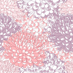 Seamless pattern with hand-drawn flowers of chrysanthemums.