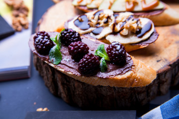 food sandwich with snack on a blackboard
