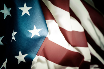 Closeup of American USA flag stars and stripes