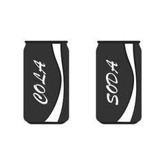 Set of soft soda and cola in aluminum can isolated on white background. Cold drinks icon. Vector flat illustration