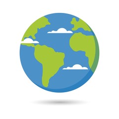 Earth icon, earth with shadow and clouds on white background