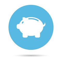 Pig icon. White pig on a blue circle