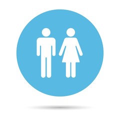 Vector Woman and Men Icon. White boy and girl on the blue circle.