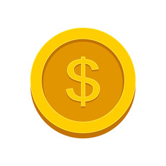 Obraz premium Gold coin dollar isolated on white background. Money, currency icon. Cash symbol. Business, economy concept. Vector flat illustration