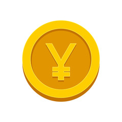 Obraz premium Gold coin japan yen isolated on white background. Money, currency icon. Cash symbol. Business, economy concept. Vector flat illustration