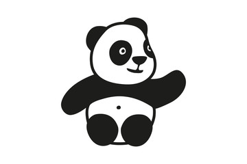 Little cute vector panda. Smiling panda with raised paw