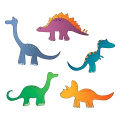 Collection of cute colorful dinosaurs isolated on white background. Kids illustration in cartoon style. Vector clipart.