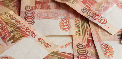 Five thousand Russian rubles banknotes as background