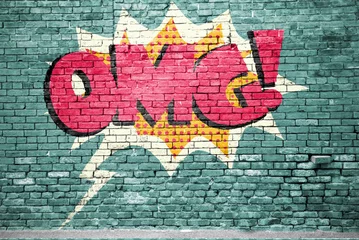 Foto auf Acrylglas OMG Comic  Ziegelsteinmauer Graffiti © pixs:sell