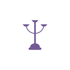 Candlestick for three candles  on an isolated white background in a flat modern style in purple-tone tones.