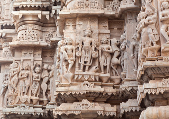 Bas-relief at famous ancient Jagdish Temple in Udaipur, Rajasthan, India