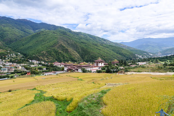 Tashichho Dzong, also known as Dzong of Thimphu, in Thimphu the capital of Bhutan. Dzongs are...