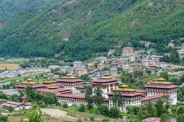 Fototapeta na wymiar Tashichho Dzong, also known as the Dzong of Thimphu, in Thimphu the capital of Bhutan. 
