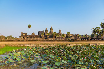 Angkor Wat temple seen across the lake, Siem Reap, Cambodia