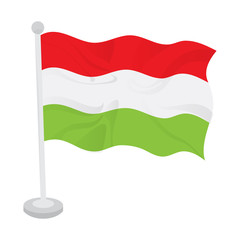 Waving flag of Hungary on a flagpole. Vector illustration design