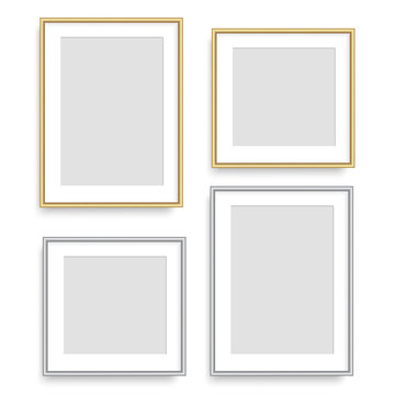 Realistic silver and golden square picture frame. Vector.