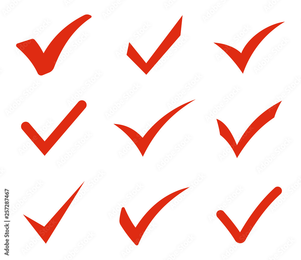 Wall mural different red checkmarks set. vector