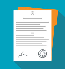 Contract, document with signature. Vector - obrazy, fototapety, plakaty