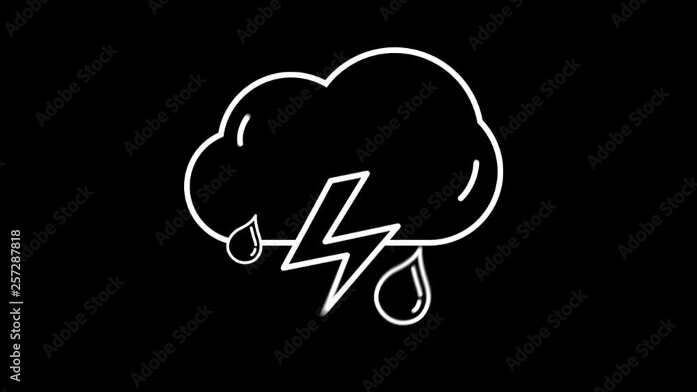 Poster cloud with rain and lightning weather forecast line icon on the alpha channel