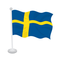 Waving flag of Sweden on a flagpole. Vector illustration design