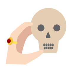 Hand holding skull flat illustration on white