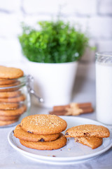 Oatmeal cookies with raisins. Homemade baking. Selective focus, close-up.