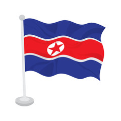 Waving flag of North Korea on a flagpole. Vector illustration design