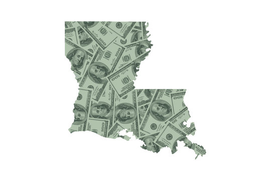 Louisiana State Map and Money Concept, Hundred Dollar Bills