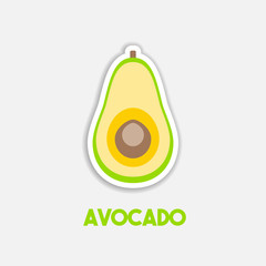 Yellow with green contoour avocado illustration.  Cartoon sticker in comics style with contour. Element of education illustration. Healthy vegetarian food. Vector isolated illustration on white backgr