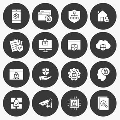 Security icon set. Vector illustration. Round button.