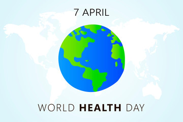 World health Day. 7th april. The Earth Vector isolated  illustration on light blue background with maps