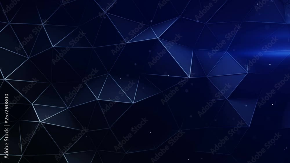 Wall mural futuristic low poly blue construction and light flares. abstract 3d render of polygonal surface. sea