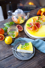 cheese cake with oranges,  jelly-pudding cakes