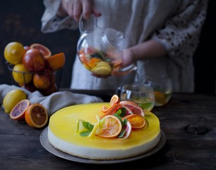 cheese cake with oranges,  jelly-pudding cakes
