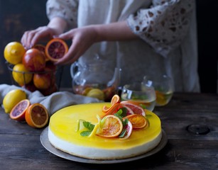 cheese cake with oranges,  jelly-pudding cakes