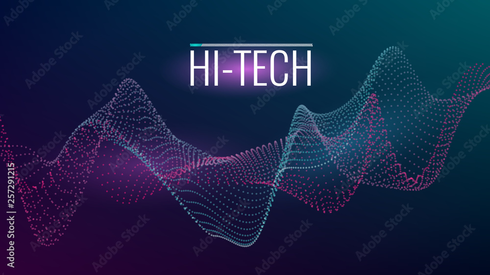 Poster cyber technological background. nanotechnology. scientific hi-tech backdrop for user interface. wavy