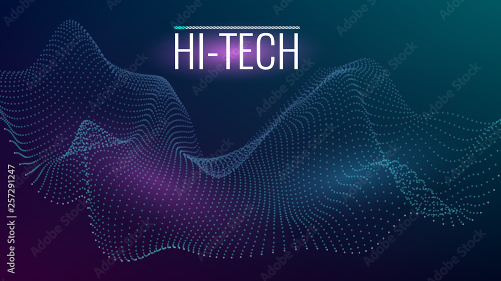 Poster cyber technological background. nanotechnology. scientific hi-tech backdrop for user interface. wavy