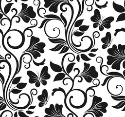 Luxury seamless graphic background with flowers and leaves. Floral vector pattern.