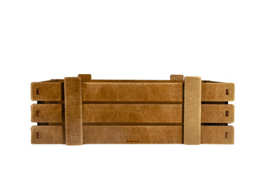 Empty wooden box on white background. Isolated object. A box of vegetables and fruits.