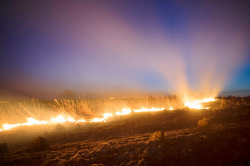 burning grass in the field