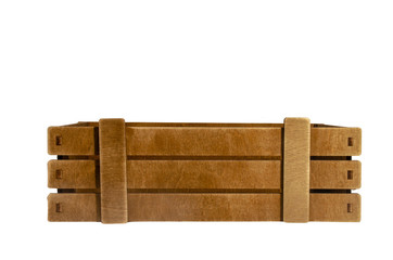 Empty wooden box on white background. Isolated object. A box of vegetables and fruits.