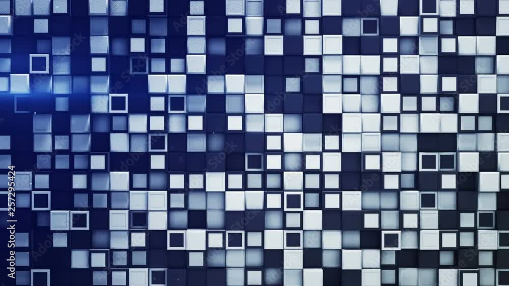 Poster tile of white and blue boxes. abstract geometric background. 3d render seamless loop animation 4k uh