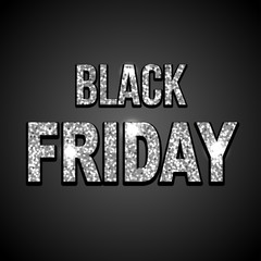 Black friday silver glitter text on dark background