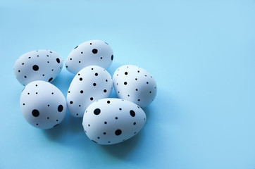 White easter eggs, with space for text. Easter background